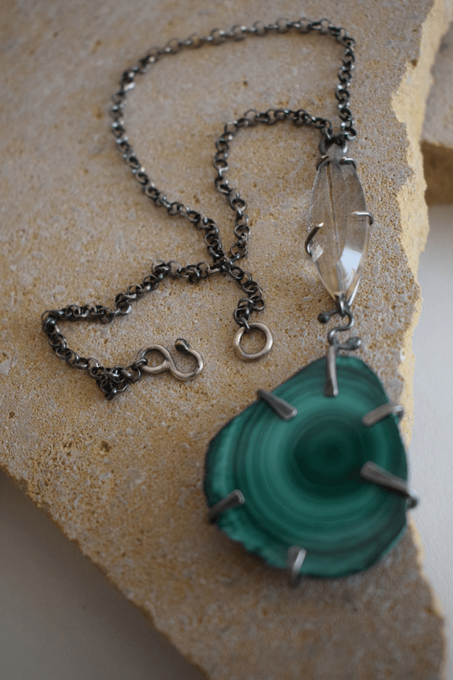 Collier Malachite & Quartz à Tourmaline