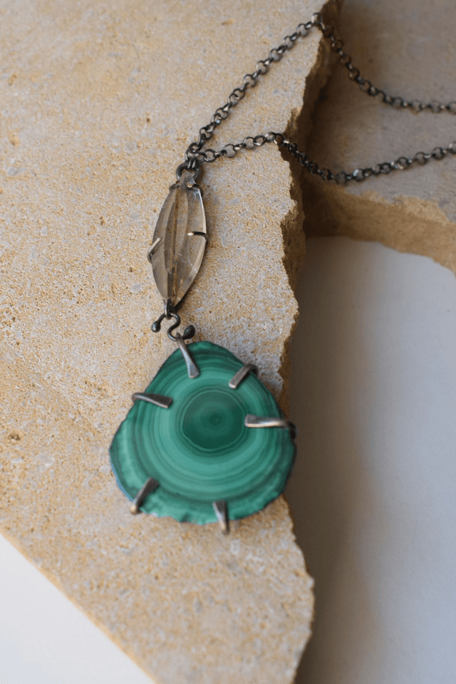 Collier Malachite & Quartz à Tourmaline